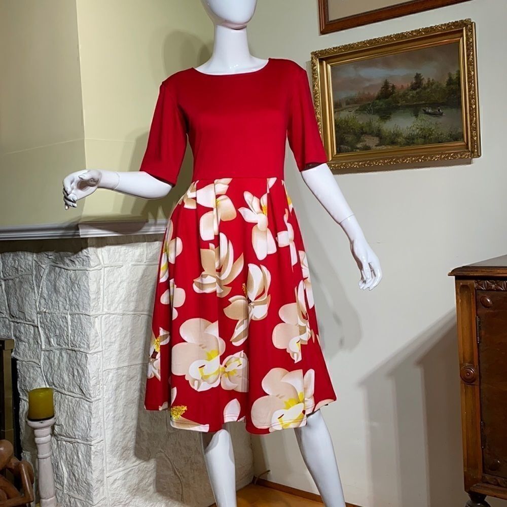 NWT Red Floral Fit & Flair Dress - Picture 3 of 15